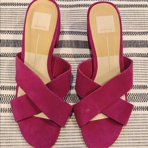 Hot pink wedge sandals
